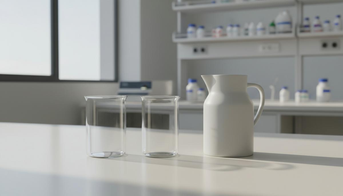 За пределами человеческого: бонобо Канци продемонстрировал способность к воображению Два пустых прозрачных стакана и пустой кувшин на столе в исследовательской лаборатории.