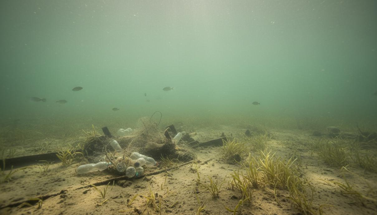 Oceana: план Испании по восстановлению моря неамбициозен и непрозрачен Подводный пейзаж с редкими водорослями на морском дне, сквозь толщу воды пробиваются солнечные лучи.